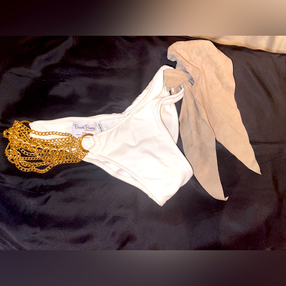 Beach Bunny White Bikini Bottom with Gold Chain Accent